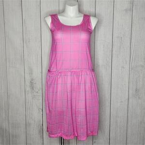VTG 80s 90s Pink Plaid Tank Dress with Pockets, size Medium